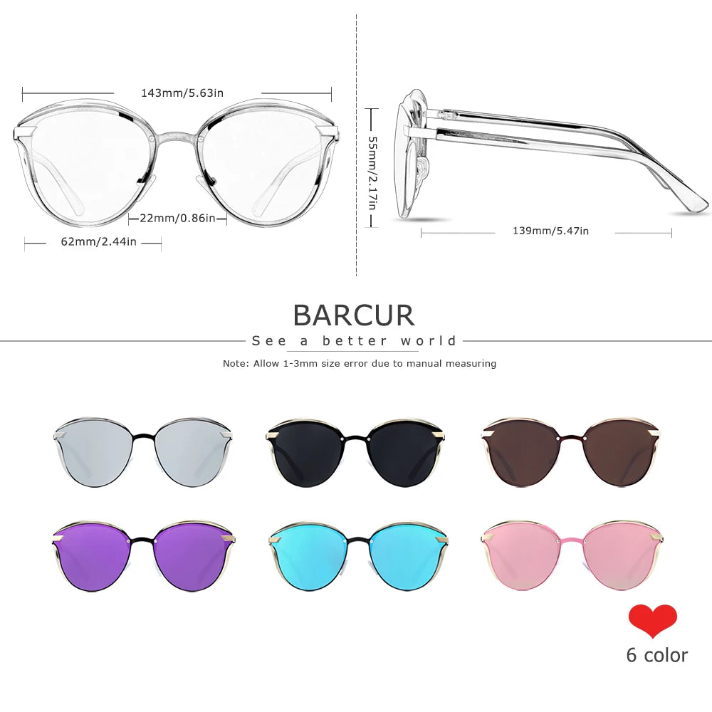BARCUR Lunettes de soleil polarisées de luxe pour femmes, rondes, Lunette De Soleil Femme