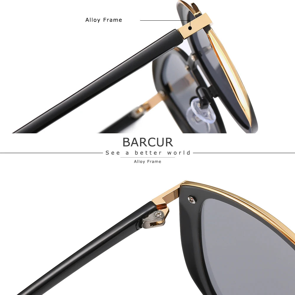 BARCUR Lunettes de soleil polarisées de luxe pour femmes, rondes, Lunette De Soleil Femme