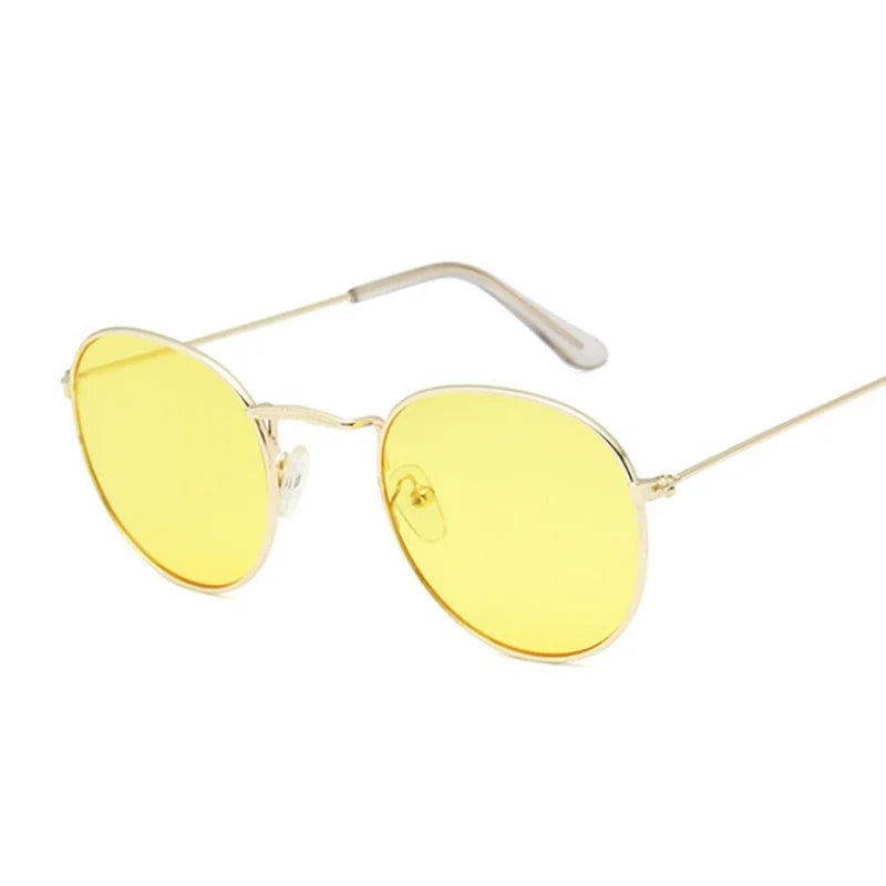 Lunettes de soleil rondes en métal pour femme, de marque vintage, pour voyage, style classique, pour femme, tendance rétro
