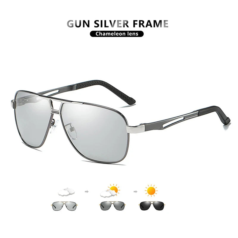 Lunettes de soleil polarisées photochromiques LIOUMO – Monture carrée rétro en aluminium UV400 unisexe