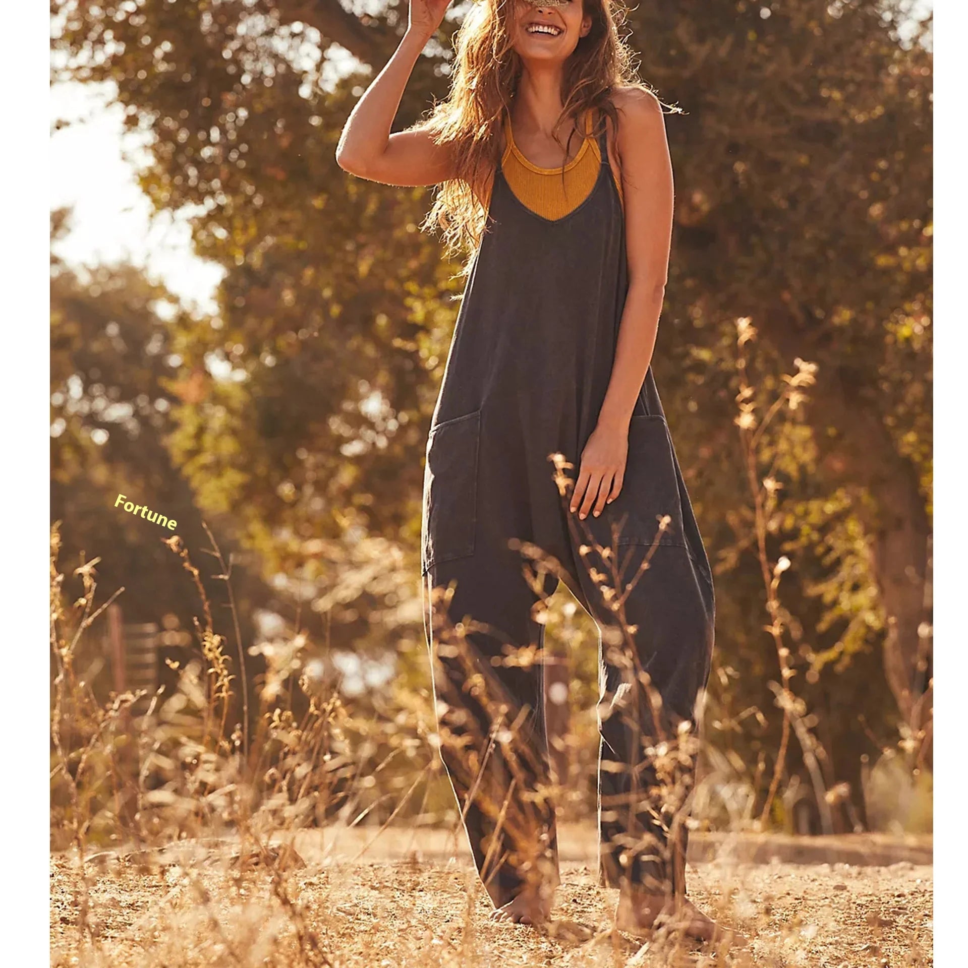 Combinaison Femme Tricot Casual - Pantalon Long Poches Bretelles