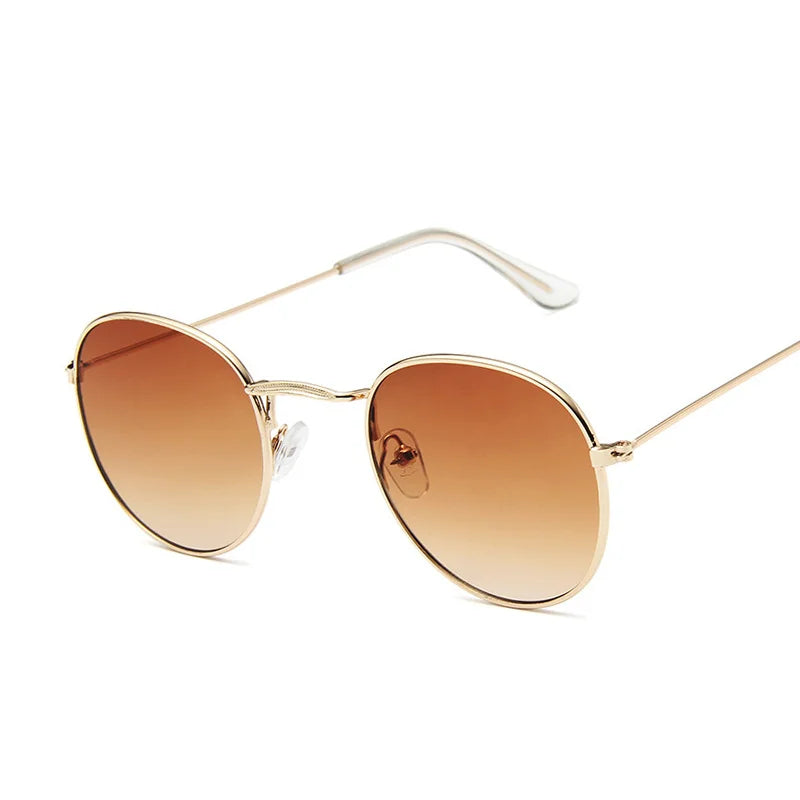 Lunettes de soleil rondes en métal pour femme, de marque vintage, pour voyage, style classique, pour femme, tendance rétro