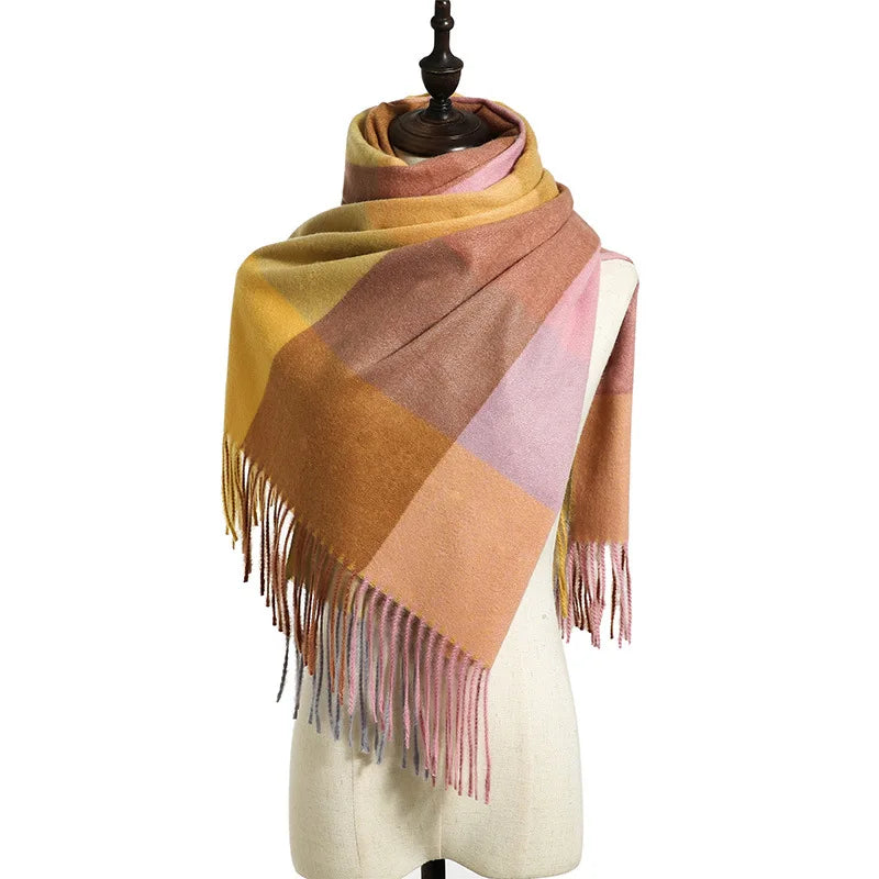 Women's Checkered Shawl Scarf – Soft & Warm Cashmere | 14 Colors