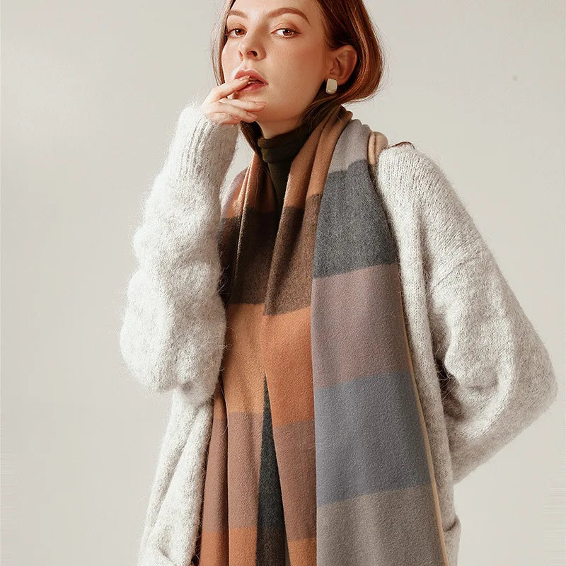 Women's Checkered Shawl Scarf – Soft & Warm Cashmere | 14 Colors