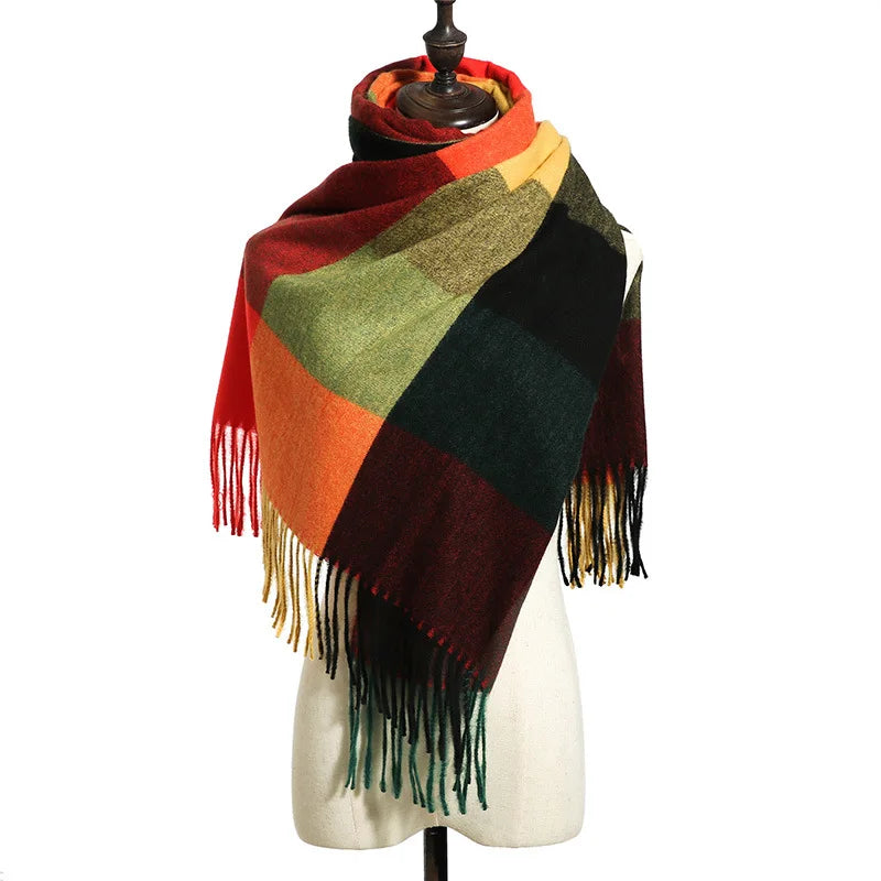 Women's Checkered Shawl Scarf – Soft & Warm Cashmere | 14 Colors