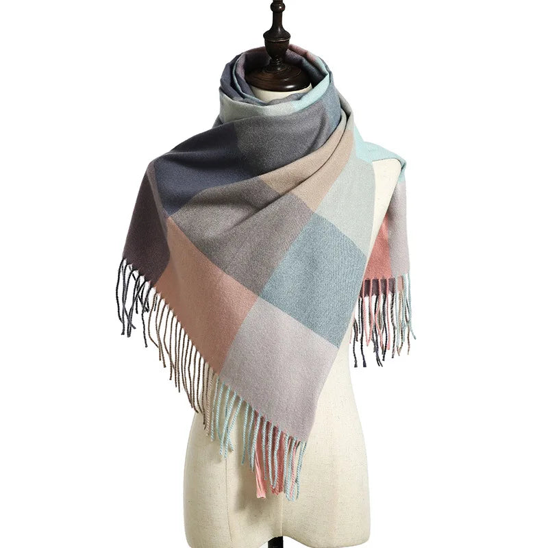 Women's Checkered Shawl Scarf – Soft & Warm Cashmere | 14 Colors