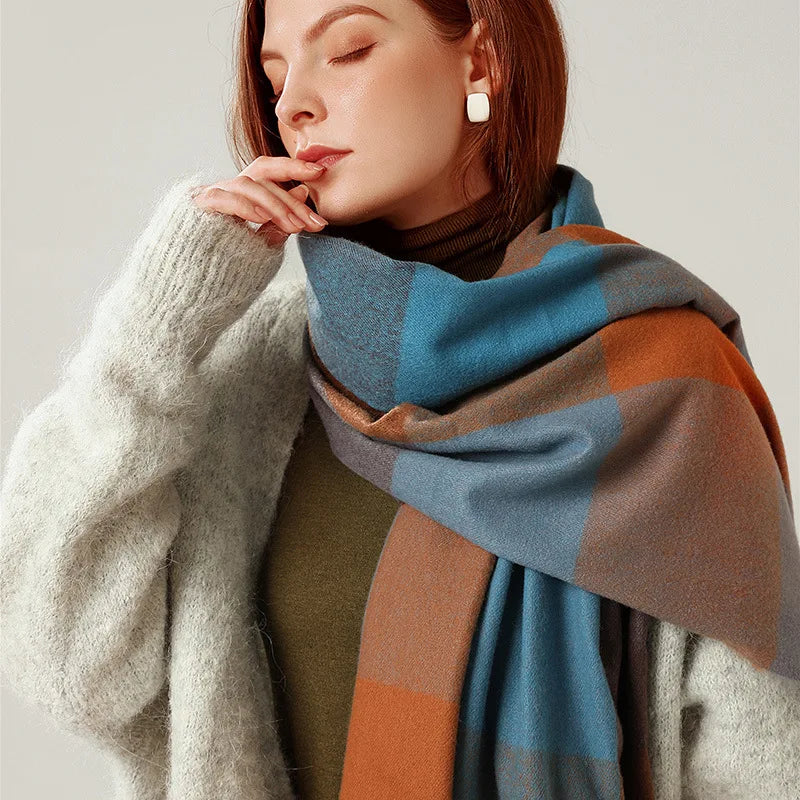 Women's Checkered Shawl Scarf – Soft & Warm Cashmere | 14 Colors