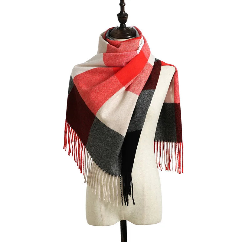 Women's Checkered Shawl Scarf – Soft & Warm Cashmere | 14 Colors