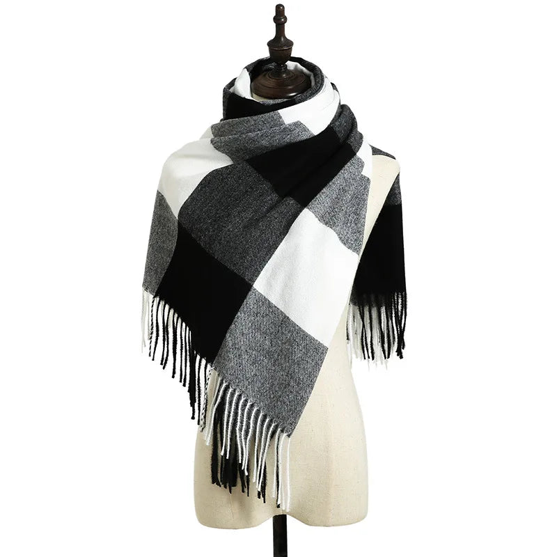 Women's Checkered Shawl Scarf – Soft & Warm Cashmere | 14 Colors