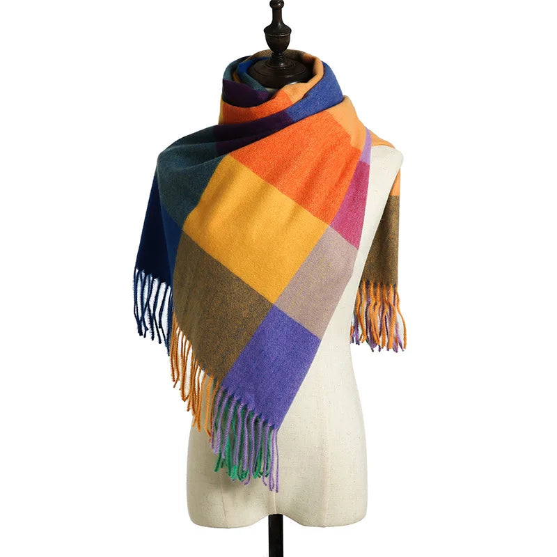 Women's Checkered Shawl Scarf – Soft & Warm Cashmere | 14 Colors