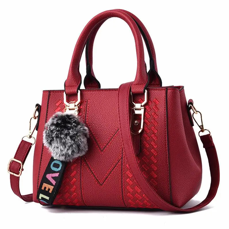 Sac Messager Brodé Femme avec Pompon - Cuir PU Premium