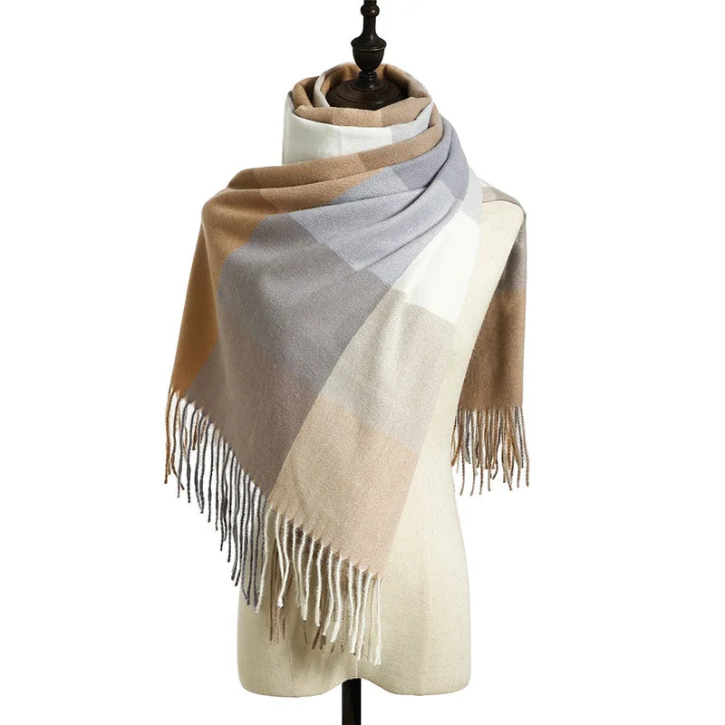Women's Checkered Shawl Scarf – Soft & Warm Cashmere | 14 Colors