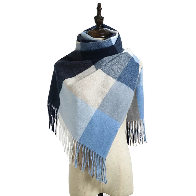 Women's Checkered Shawl Scarf – Soft & Warm Cashmere | 14 Colors