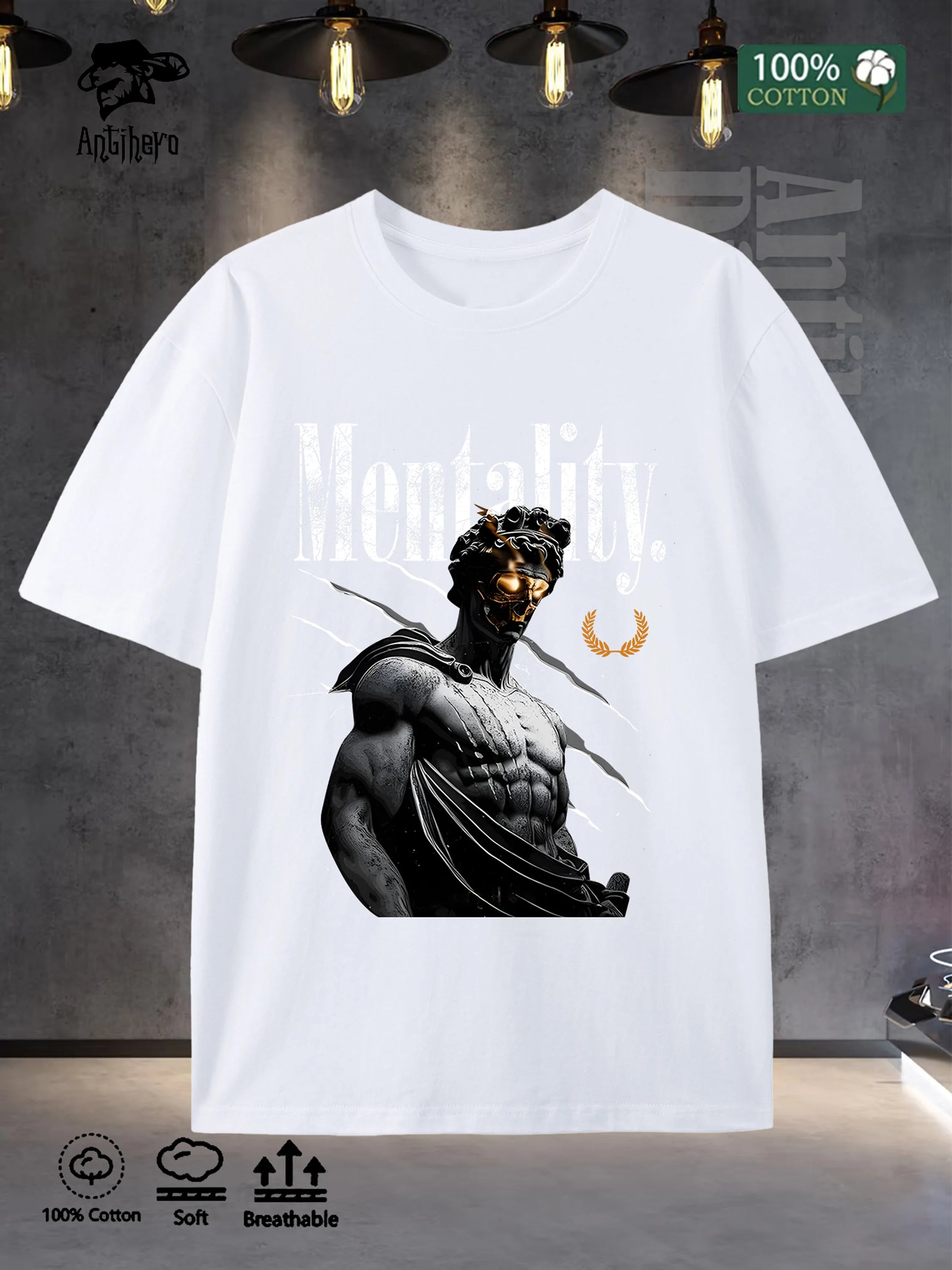 Classic Crew Neck Mens Tee 100% Cotton Oversized Fit 5 Colors Street Style 2025 US Local Stock