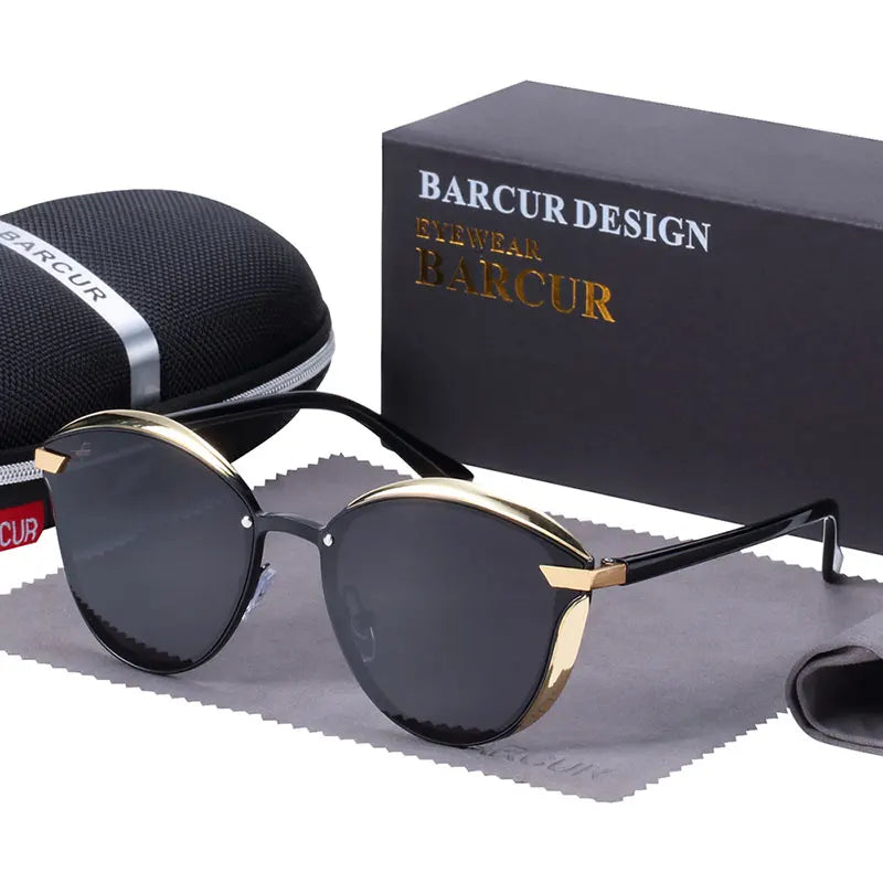 BARCUR Lunettes de soleil polarisées de luxe pour femmes, rondes, Lunette De Soleil Femme