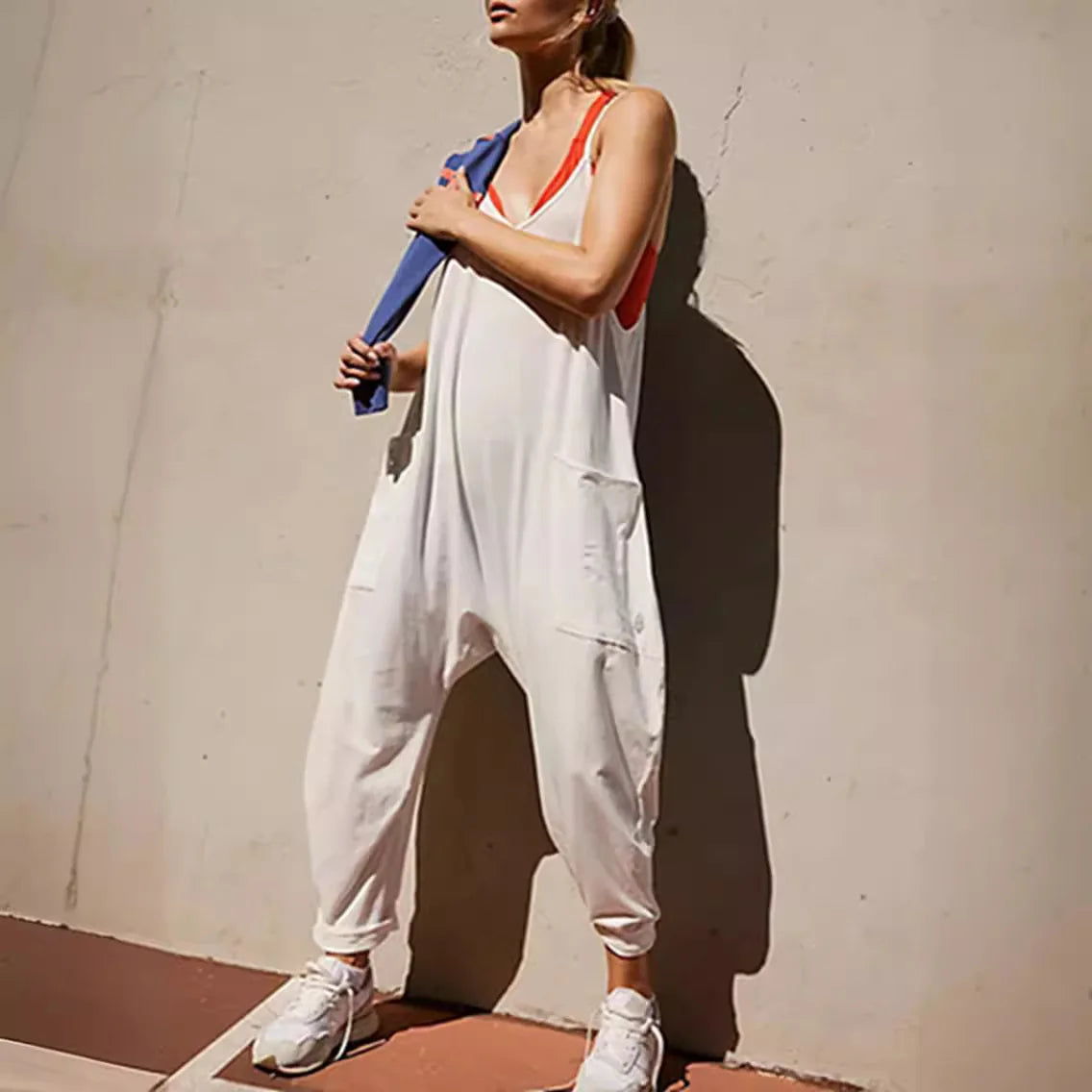 Combinaison Femme Tricot Casual - Pantalon Long Poches Bretelles