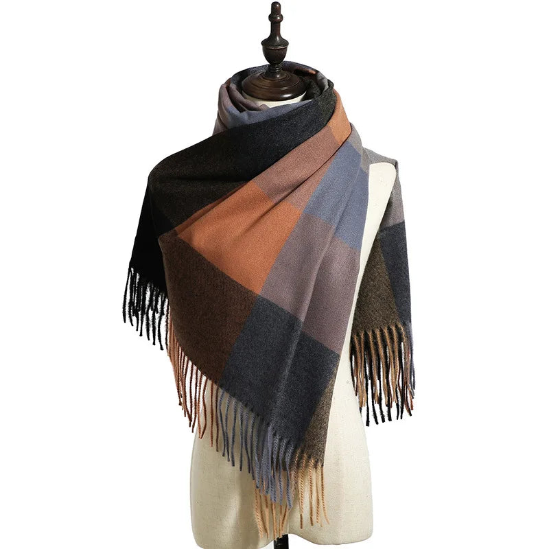 Women's Checkered Shawl Scarf – Soft & Warm Cashmere | 14 Colors