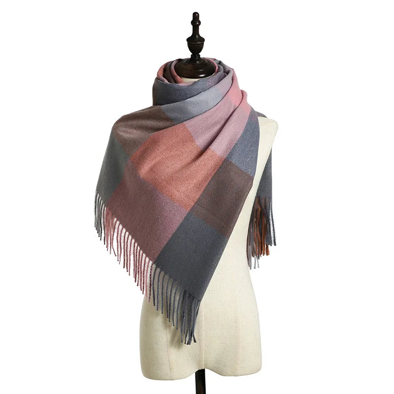 Women's Checkered Shawl Scarf – Soft & Warm Cashmere | 14 Colors