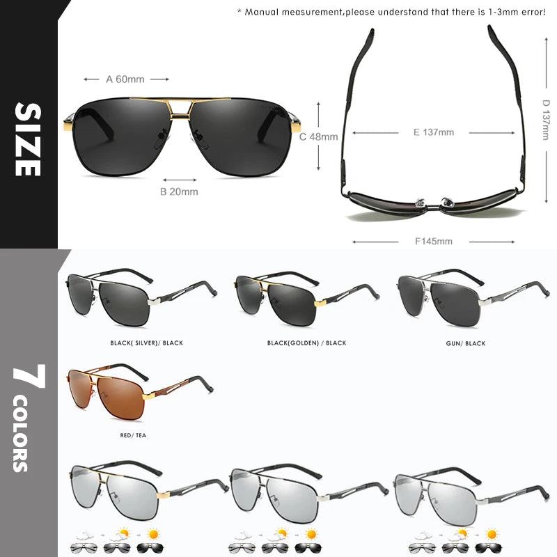 Lunettes de soleil polarisées photochromiques LIOUMO – Monture carrée rétro en aluminium UV400 unisexe