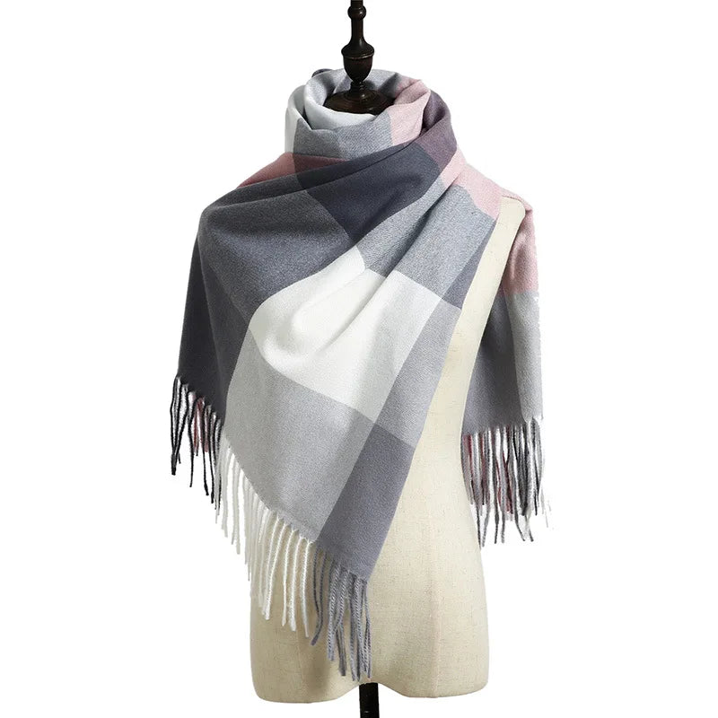 Women's Checkered Shawl Scarf – Soft & Warm Cashmere | 14 Colors
