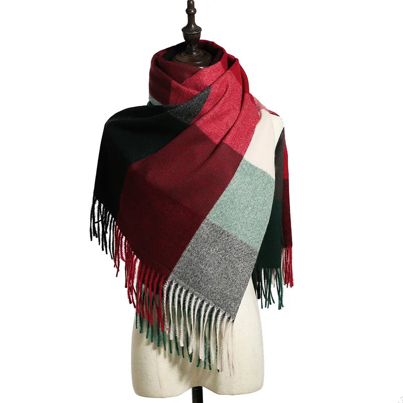 Women's Checkered Shawl Scarf – Soft & Warm Cashmere | 14 Colors