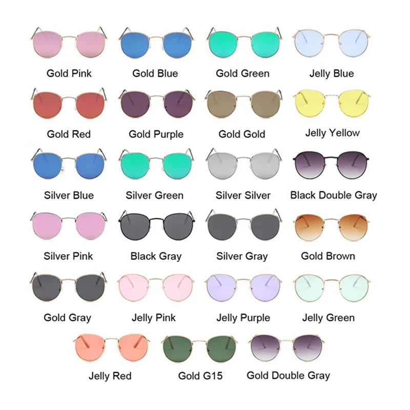 Lunettes de soleil rondes en métal pour femme, de marque vintage, pour voyage, style classique, pour femme, tendance rétro