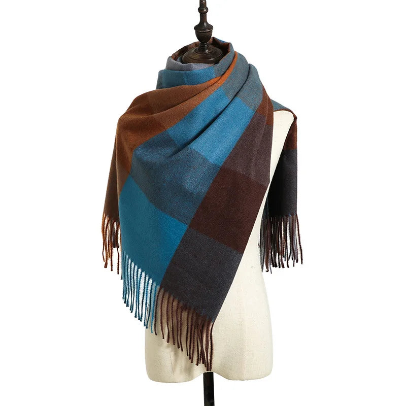 Women's Checkered Shawl Scarf – Soft & Warm Cashmere | 14 Colors