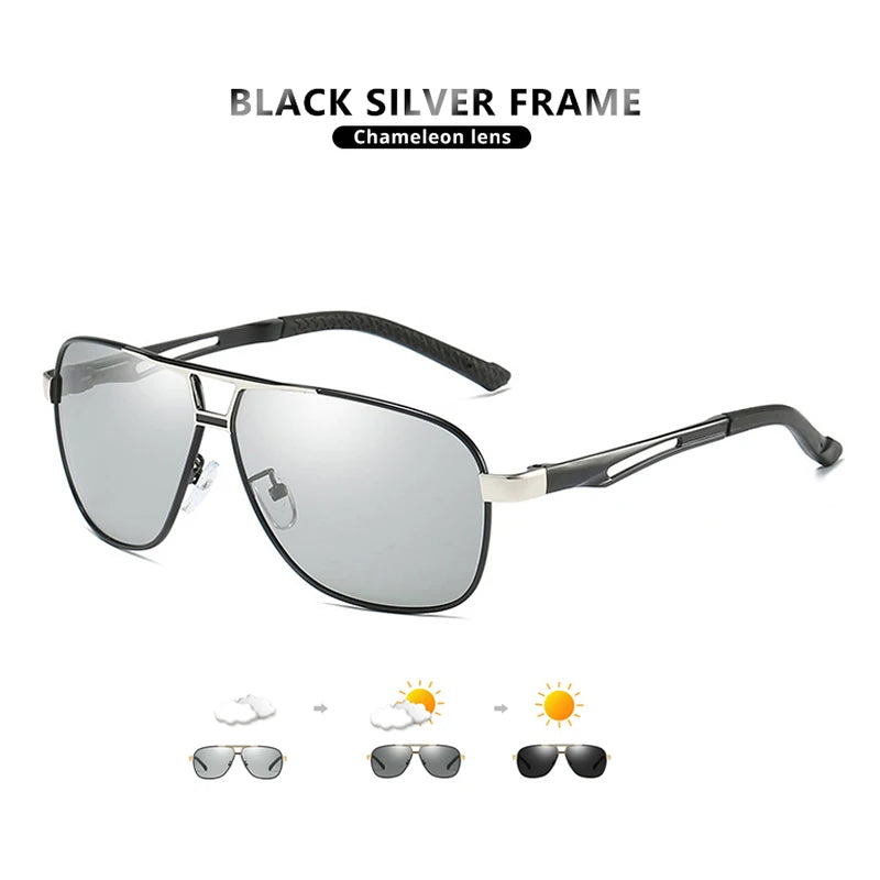 Lunettes de soleil polarisées photochromiques LIOUMO – Monture carrée rétro en aluminium UV400 unisexe