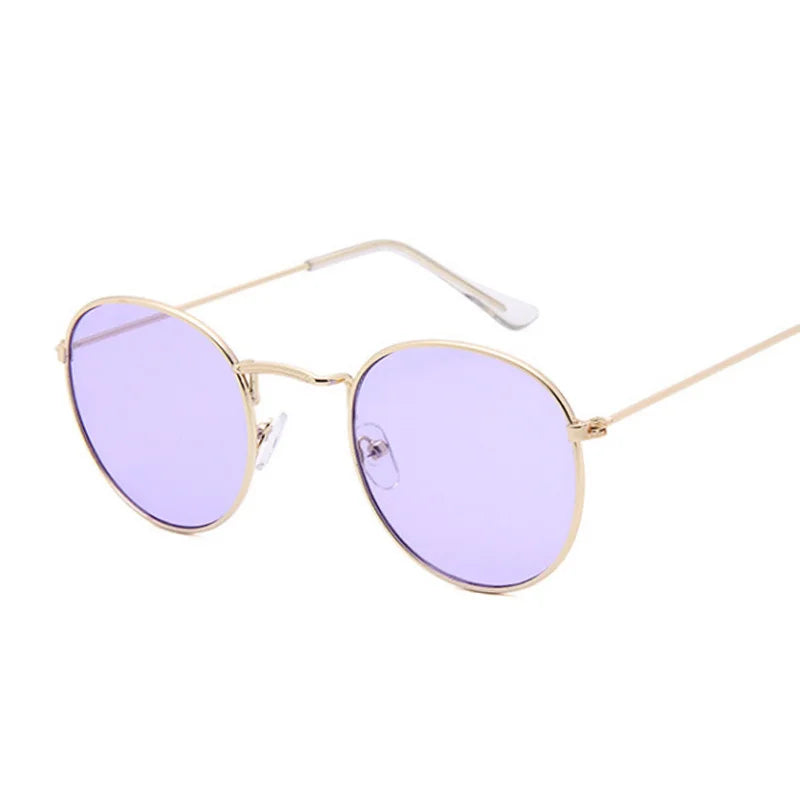 Lunettes de soleil rondes en métal pour femme, de marque vintage, pour voyage, style classique, pour femme, tendance rétro