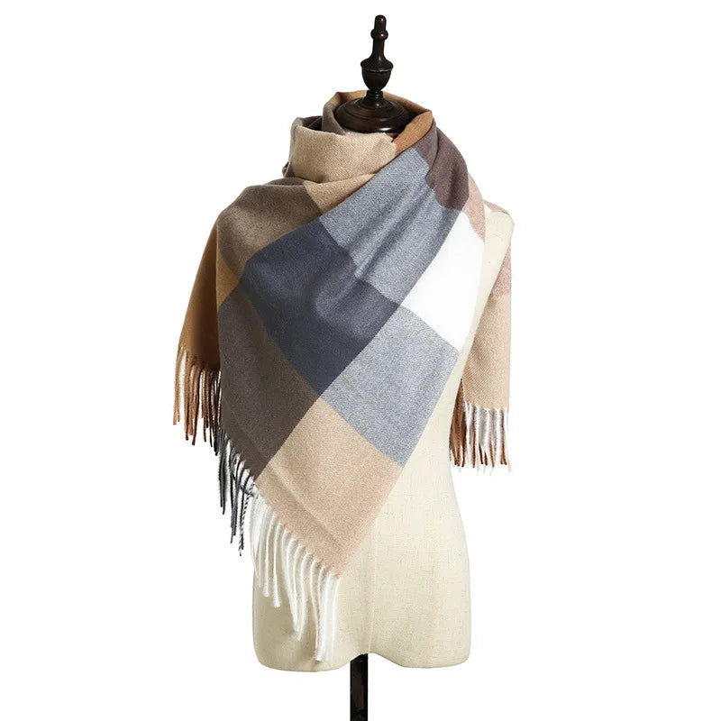 Women's Checkered Shawl Scarf – Soft & Warm Cashmere | 14 Colors