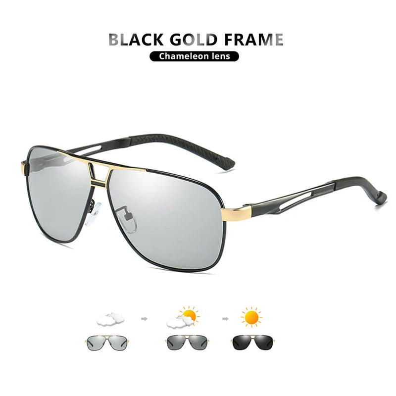 Lunettes de soleil polarisées photochromiques LIOUMO – Monture carrée rétro en aluminium UV400 unisexe
