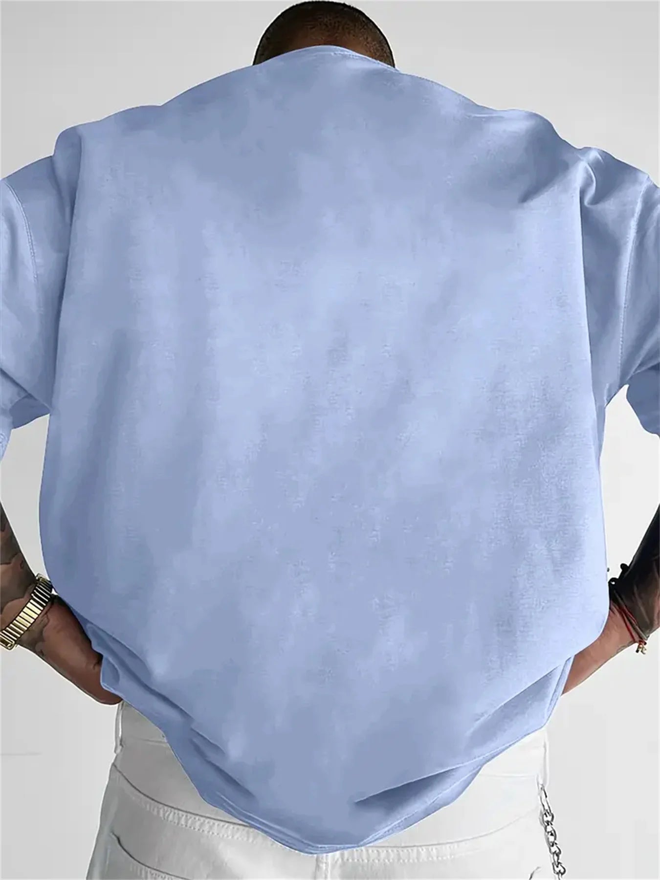 Men's 100% pure cotton fashionable casual comfortable loose creative graffiti print sports round neck short sleeved T-shirt top