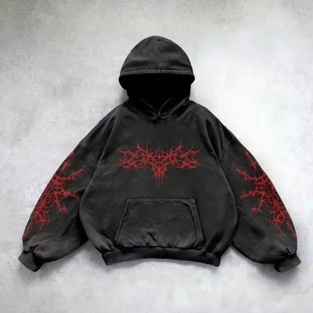 Y2K Street New Fashion Oversized Skull Print Sweater Hoodie Men Harajuku Vintage Hip Hop Popular Casual Sports Hooded Sweater