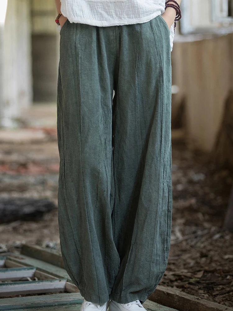 LANMREM Casual Cotton Linen Lantern Pants Women Elastic High Waist Solid Color Versatile Trousers 2025 Spring New 2Z2136