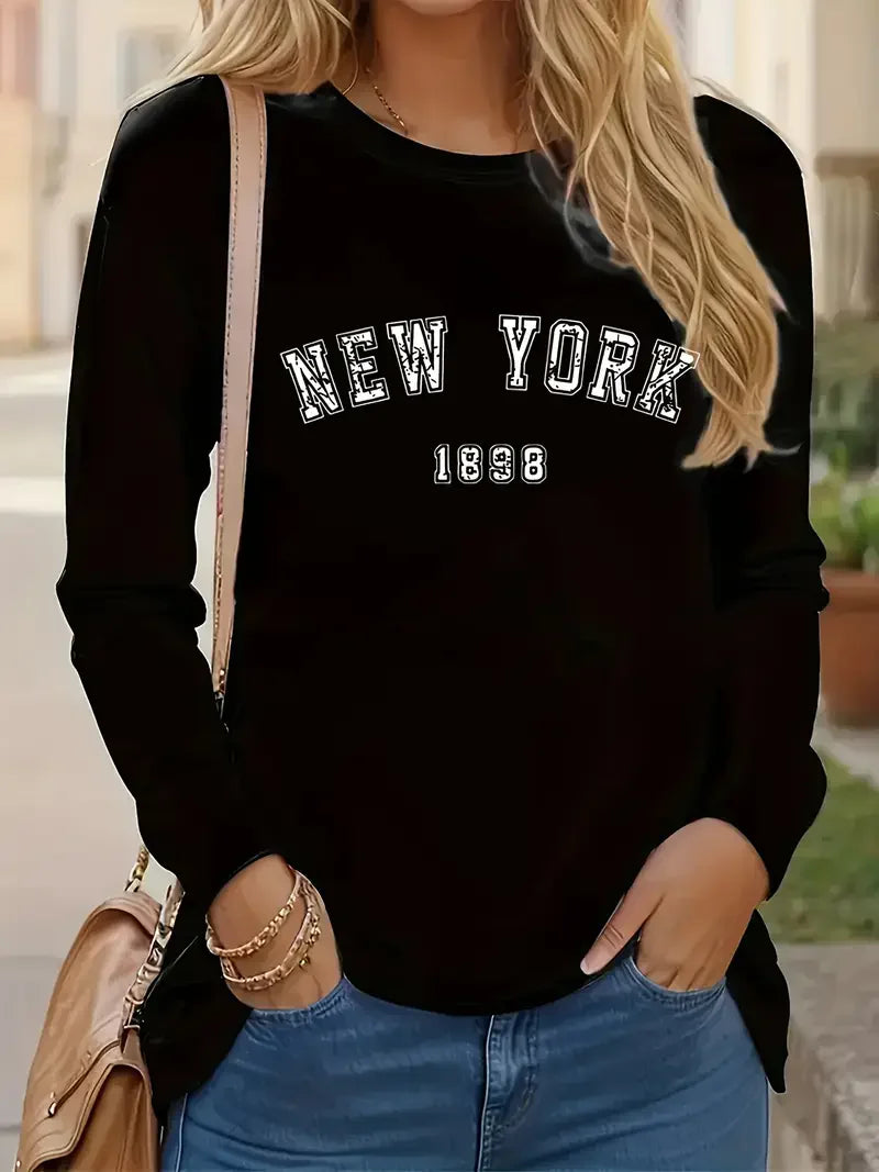 T-Shirt Femme New York Manches Longues - Top Y2K Style Années 90