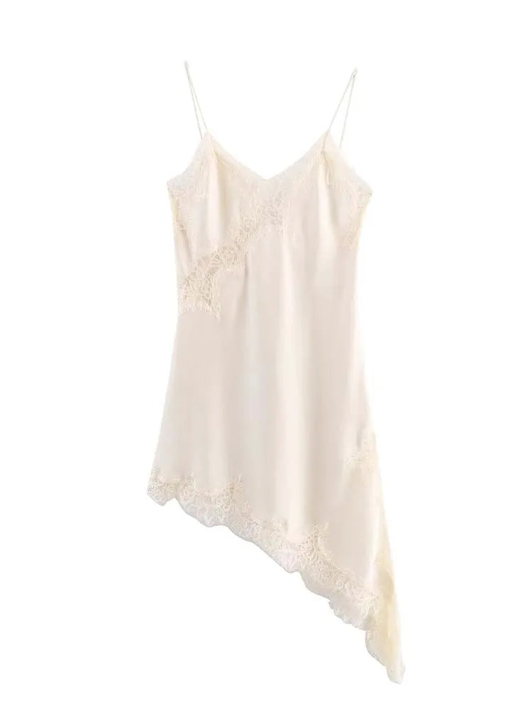 Mode Féminine Sexy Col V Dentelle Élégante Robe Halter Asymétrique Ourlet Robe 2026 Été Nouvelle Mode Vacances Fête Robes de Plage