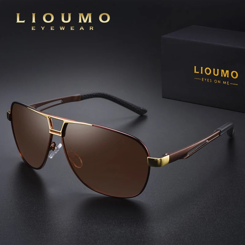 Lunettes de soleil polarisées photochromiques LIOUMO – Monture carrée rétro en aluminium UV400 unisexe