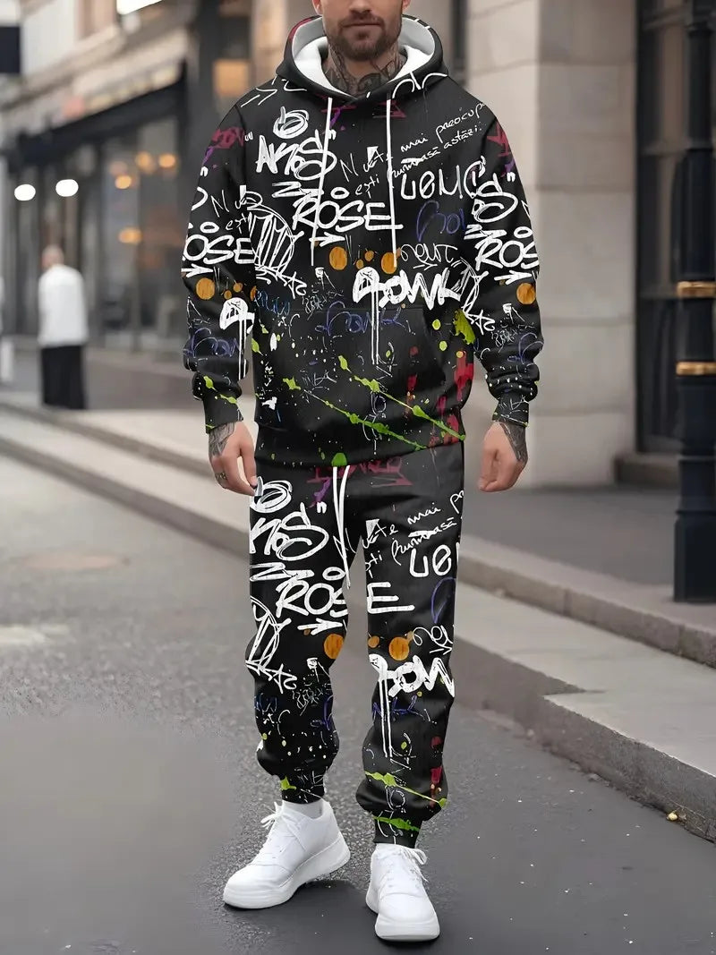 Men's 3D Graffiti Hoodie Set – Casual Spring/Autumn Sweatshirt