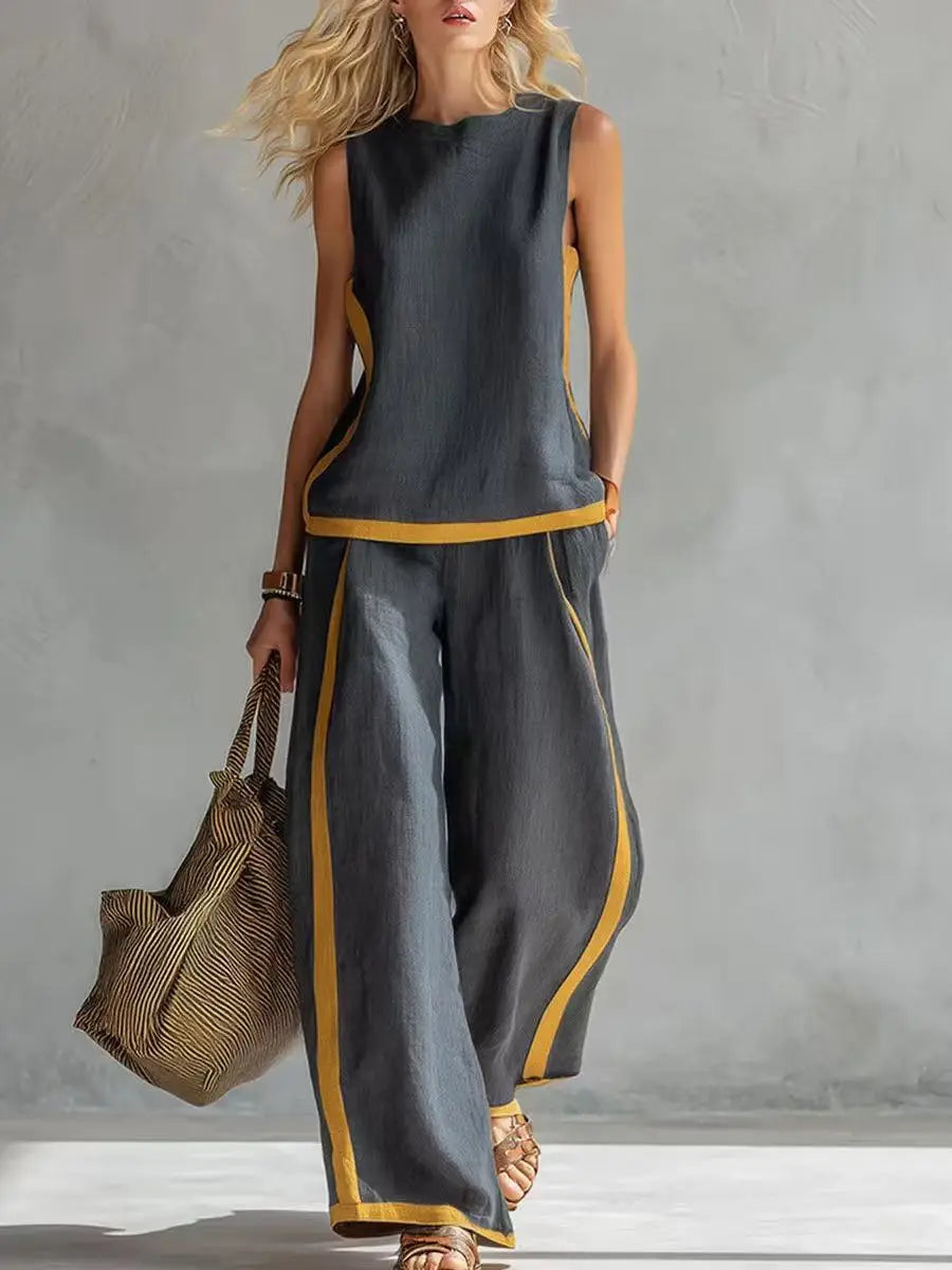 Contrast Wide-Leg Two-Piece Set — Summer Edition