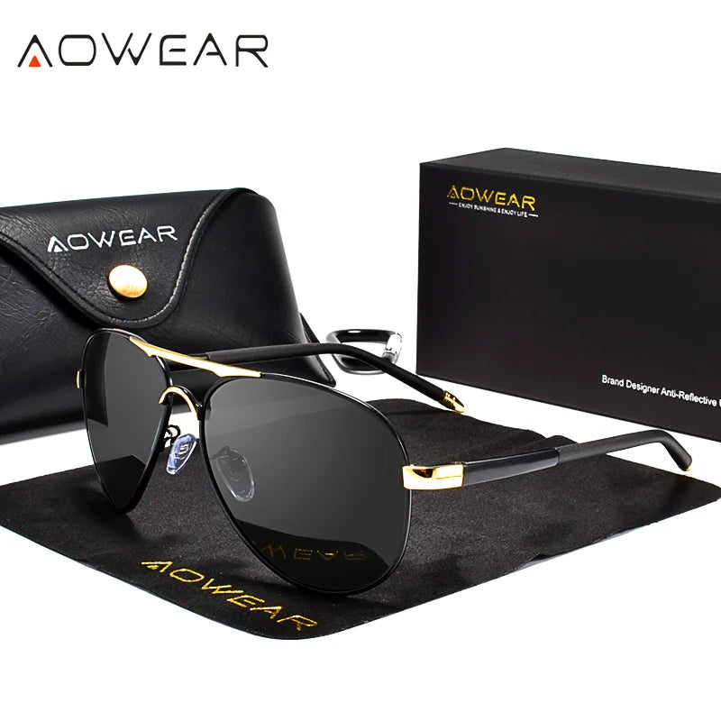 Lunettes de soleil aviateur AOWEAR – Polarisées Miroir UV400 Homme
