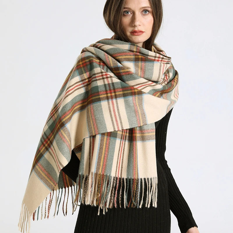 Women's Checkered Shawl Scarf – Soft & Warm Cashmere | 14 Colors
