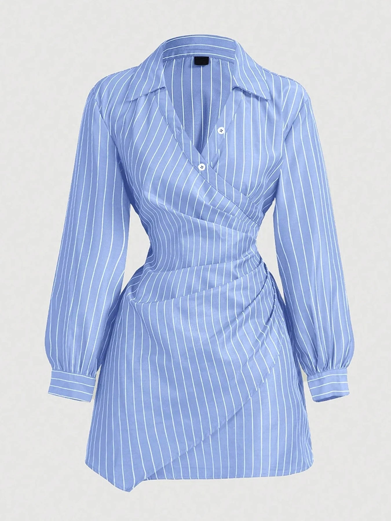 Robe Femme Rayée Cache-cœur Col V Froncée Chemise Mini Robe Chic Nouvelle Printemps Été Robe Preppy Bureau Travail Rendez-vous Robe Ajustée
