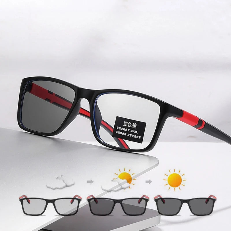 Photochromic Anti Blue Light Outdoor Sports Cycling Ultra Light High-definition Color Changing Myopia Glasses 0 -0.5 -0.75 -1.25q