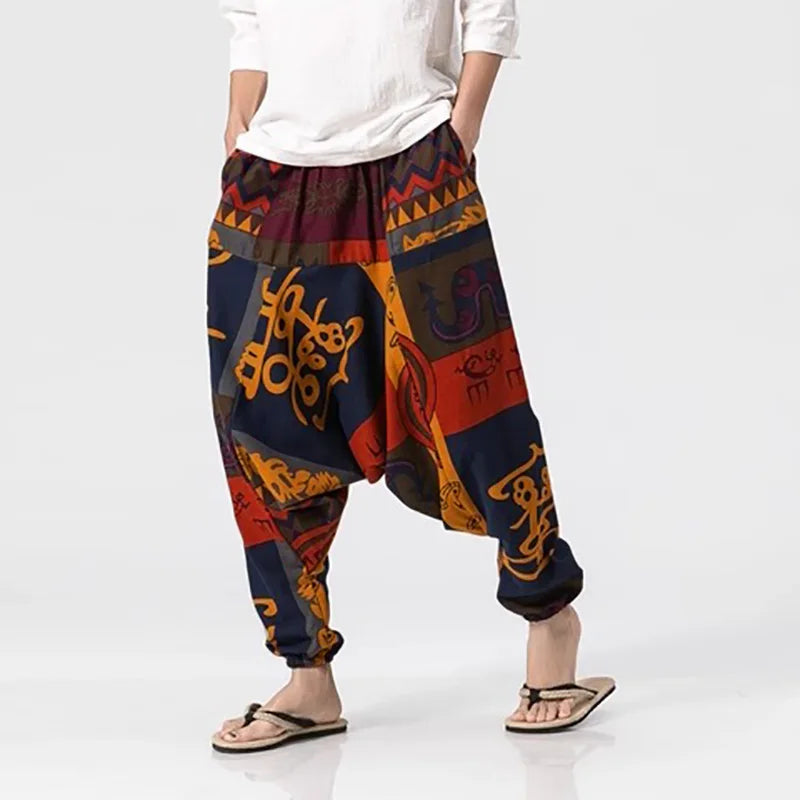 Men's Vintage Harem Pants Loose Fit  Breathable Lightweight Hip Hop Trendy Streetwear Drop Crotch Trousers Stylish Long Pants