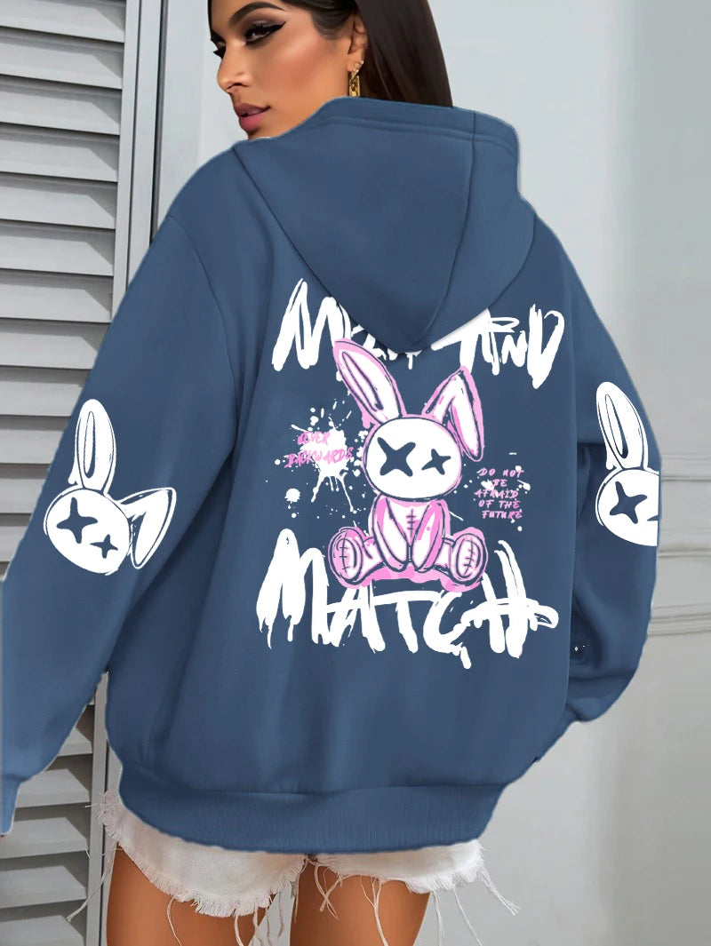 Hoodie Femme Imprimé Lapin – Style Streetwear Harajuku