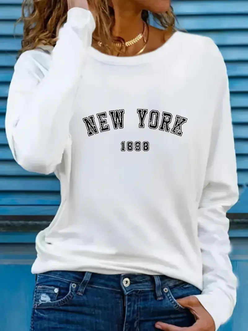T-Shirt Femme New York Manches Longues - Top Y2K Style Années 90