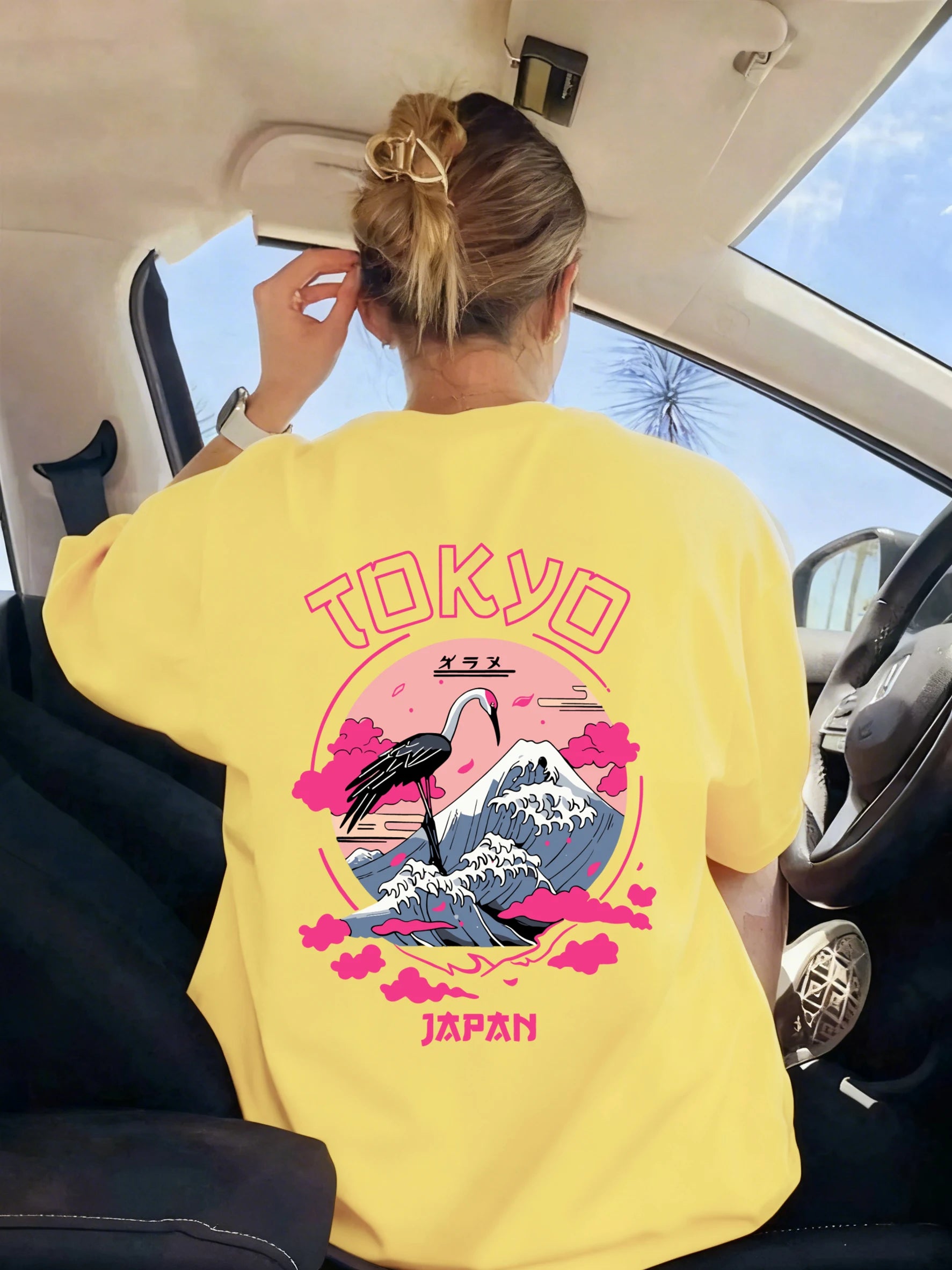 Tokyo Japan Crane Waves Prints Women T-Shirt Trendy Crewneck Tee Shirts Hip Hop Summer Clothes Y2K Woman Soft Short Sleeve