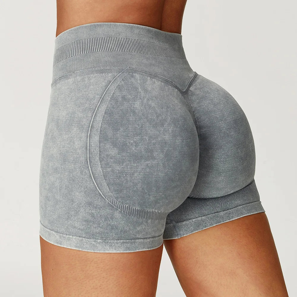 Short de yoga taille haute pour femme, délavé au sable, short de sport, short de fitness, short de course à pied, short de gym, short galbant