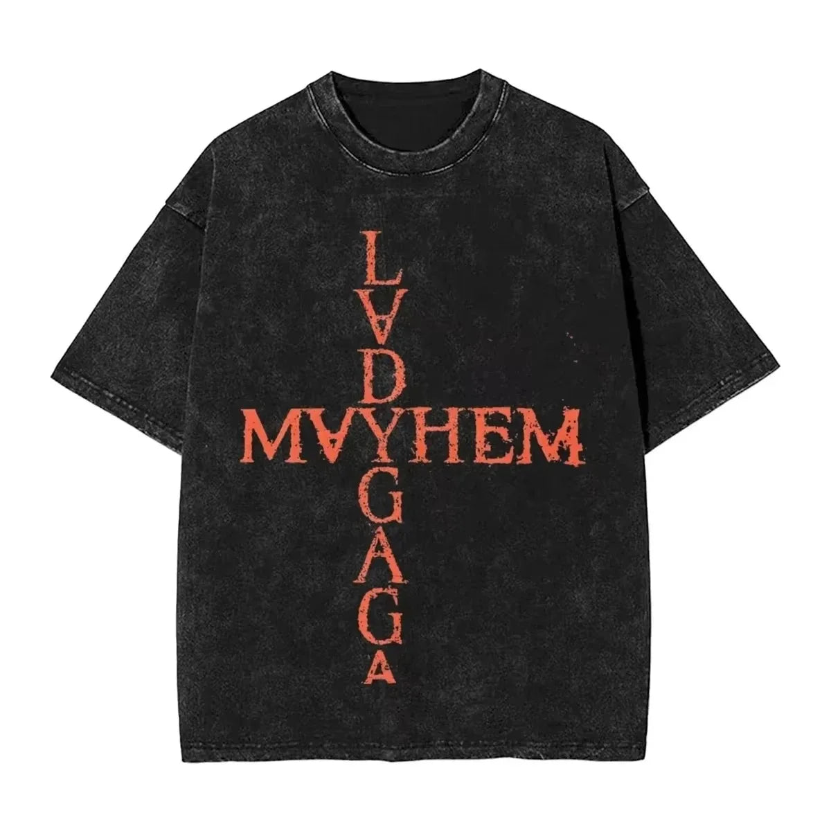 Lady Gaga Vintage Washed T-Shirt Mayhem Sleeve Print Hip Hop Vintage High Street Streetwear Unisex Harajuku Style Top T-shirt