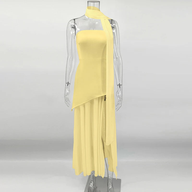 Tornova 2025 Nouvelle robe bustier avec ruban élégante sans manches en maille pour femme, longue robe de plage pour les vacances, mode printemps femme